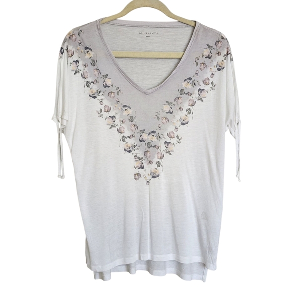 All Saints Cream Embellished Short Sleeve Relaxed Blouse Size S - Picture 3 of 14